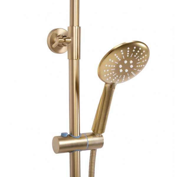 Душевой гарнитур REA LUNGO BRUSHED GOLD матовое золото с термостатом и изливом