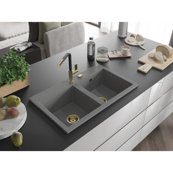 Гранітна кухонна мийка MEXEN HEKTOR GREY + сифон GOLD