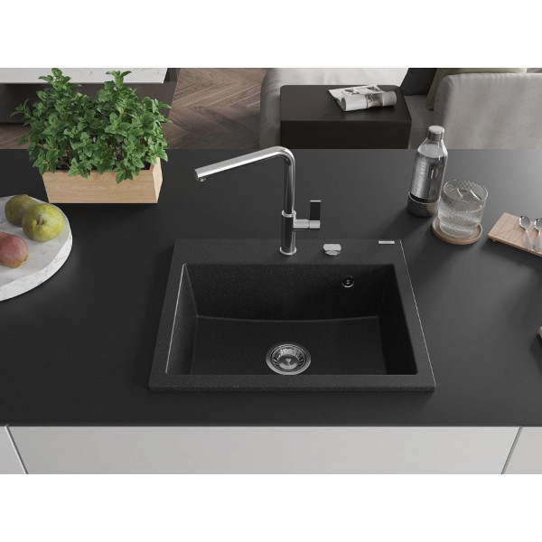 Гранітна кухонна мийка MEXEN OSCAR BLACK SILVER + сифон CHROME