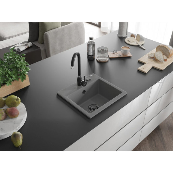 Гранітна кухонна мийка MEXEN MILO GREY + сифон BLACK