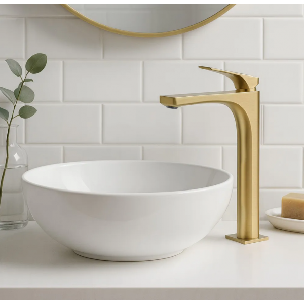 Смеситель для раковины (умывальника) REA JOE BRUSHED GOLD высокий