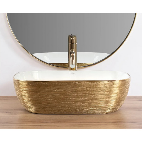 Умывальник (раковина) REA BELINDA BRUSHED GOLD WHITE накладной