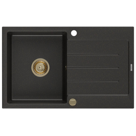Гранітна кухонна мийка MEXEN BRUNO BLACK GOLD + сифон GOLD