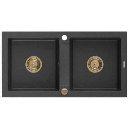 Гранітна кухонна мийка MEXEN MARIO BLACK GRANITE + сифон GOLD