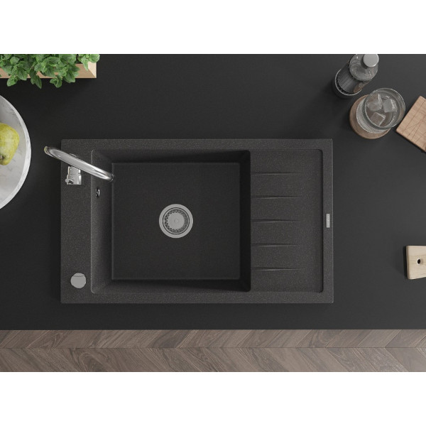 Гранітна кухонна мийка MEXEN ELIAS BLACK GRANITE + сифон CHROME
