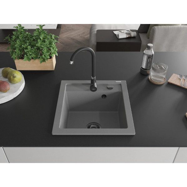 Гранітна кухонна мийка MEXEN VITO GREY + сифон BLACK