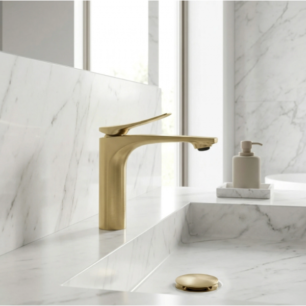 Смеситель для раковины REA VISION BRUSHED GOLD низкий