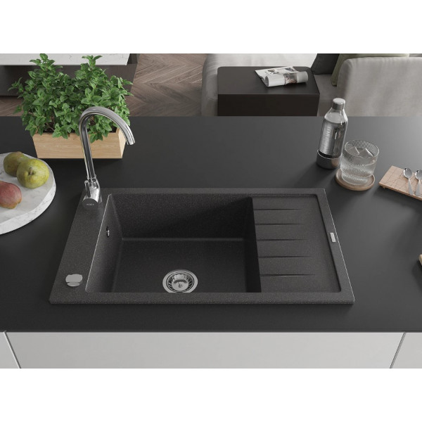 Гранітна кухонна мийка MEXEN ELIAS BLACK GRANITE + сифон CHROME