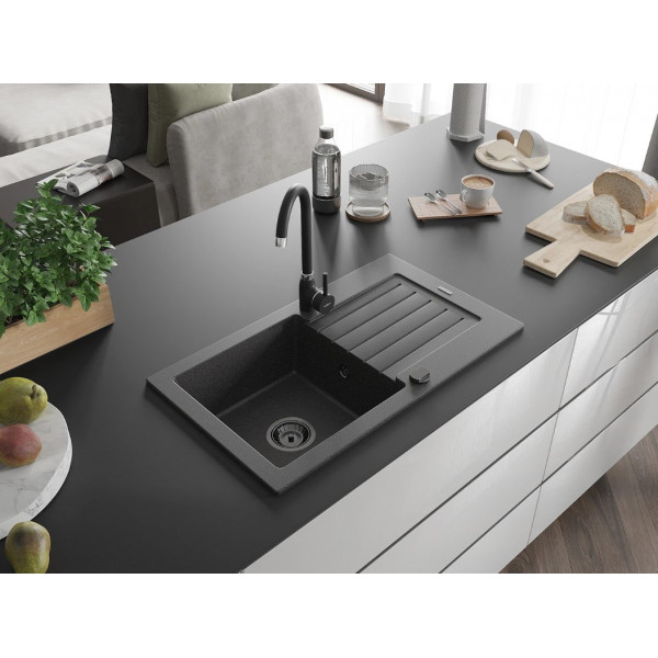 Гранітна кухонна мийка MEXEN PABLO BLACK GRANITE + сифон BLACK