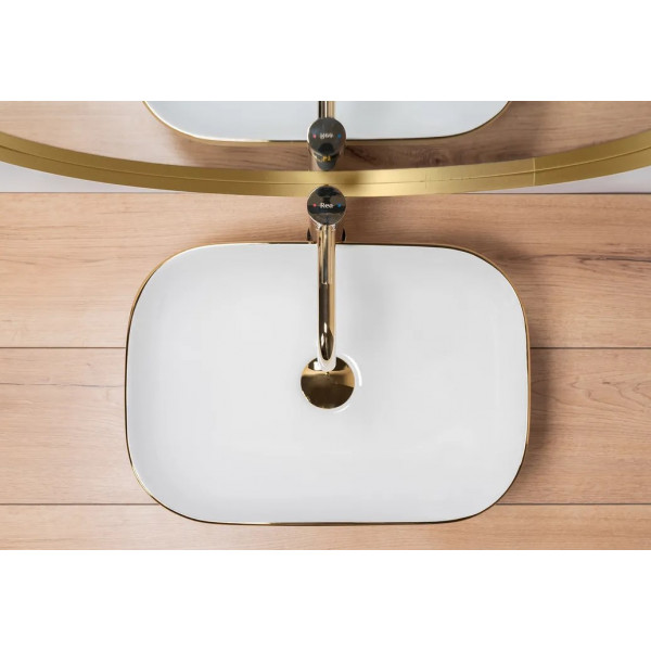 Умывальник (раковина) REA BELINDA BRUSHED GOLD WHITE накладной