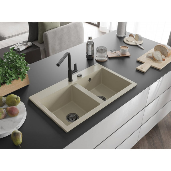 Гранітна кухонна мийка MEXEN HEKTOR BEIGE + сифон BLACK