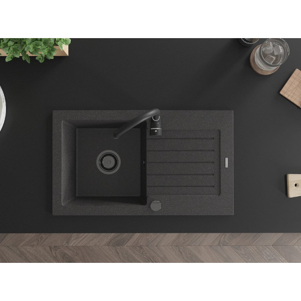 Гранітна кухонна мийка MEXEN PABLO BLACK GRANITE + сифон BLACK