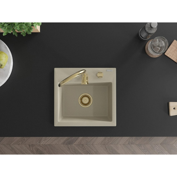 Гранітна кухонна мийка MEXEN MILO BEIGE + сифон GOLD