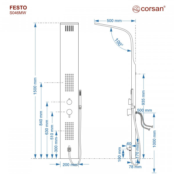 Душова панель CORSAN FESTO BLACK з виливом