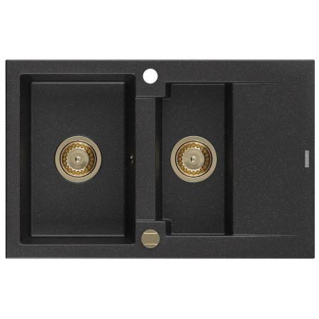 Гранітна кухонна мийка MEXEN GASPAR BLACK SILVER + сифон GOLD