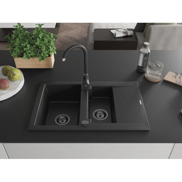 Гранітна кухонна мийка MEXEN GASPAR BLACK + сифон BLACK