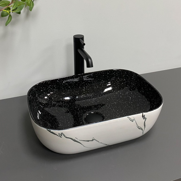 Умывальник (раковина) VBI RAVENNA WHITE BLACK MARMO накладной