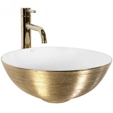 Умывальник (раковина) REA STELLA BRUSHED GOLD WHITE накладной