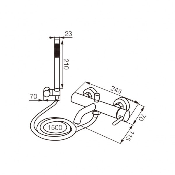 Смеситель для ванны и душа VBI MILANO BRUSHED GOLD настенный