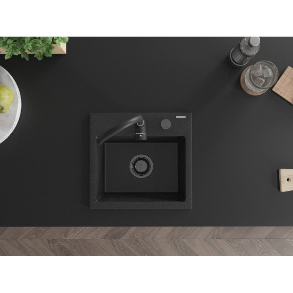Гранітна кухонна мийка MEXEN MILO BLACK SILVER + сифон BLACK