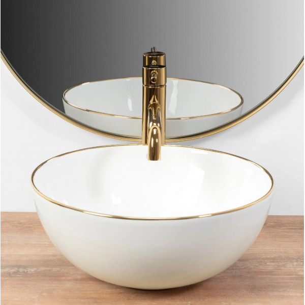 Умывальник (раковина) REA STELLA WHITE GOLD EDGE белый накладной