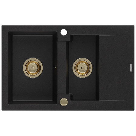 Гранітна кухонна мийка MEXEN GASPAR BLACK + сифон GOLD