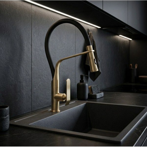 Смеситель для кухни REA CASTOR BLACK BRUSHED GOLD