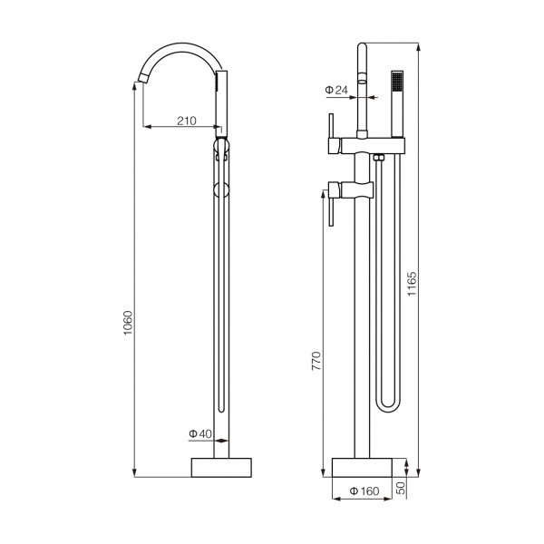 Смеситель для ванны VBI MILANO BRUSHED GOLD напольный