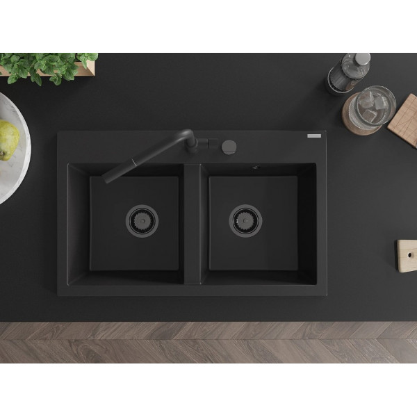 Гранітна кухонна мийка MEXEN HEKTOR BLACK + сифон BLACK