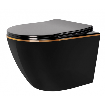 Подвесной унитаз REA CARLO BLACK MINI TORNADO FLAT GOLD EDGE