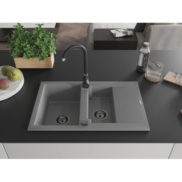 Гранітна кухонна мийка MEXEN GASPAR GREY + сифон BLACK