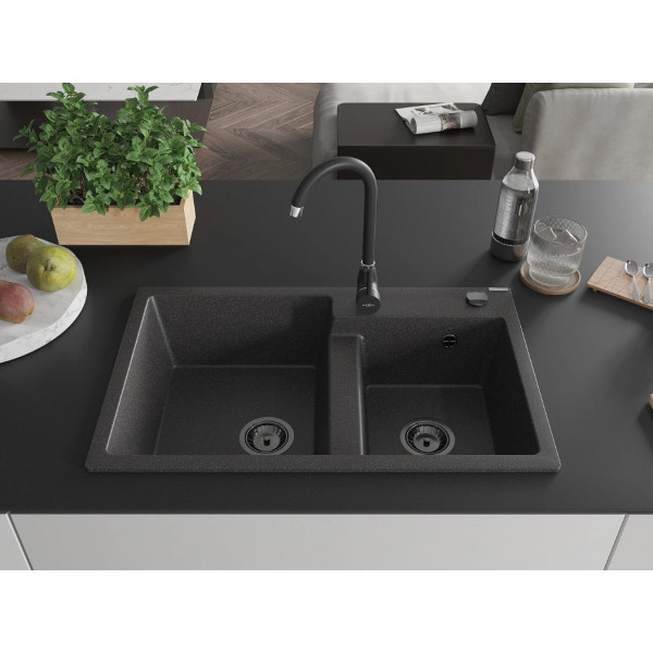 Гранітна кухонна мийка MEXEN TOMAS BLACK GRANITE + сифон BLACK