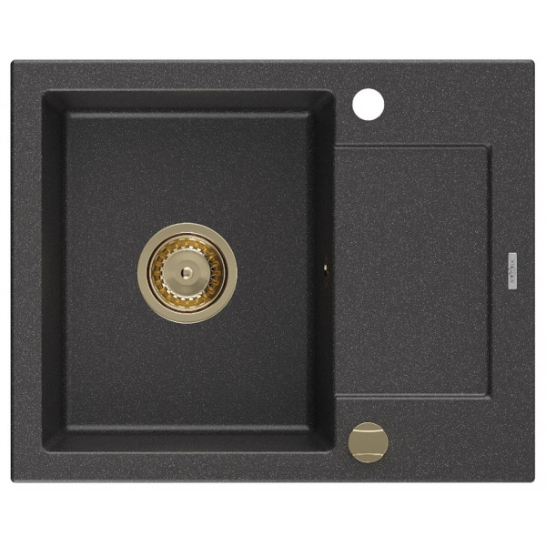 Гранітна кухонна мийка MEXEN ENZO BLACK GRANITE + сифон GOLD