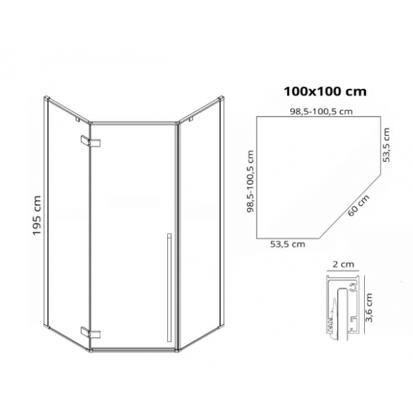 Душевая кабина REA DIAMOND 100х100 BRUSHED GOLD