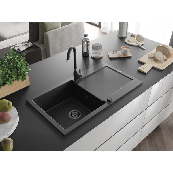 Гранітна кухонна мийка MEXEN LEO BLACK SILVER + сифон BLACK