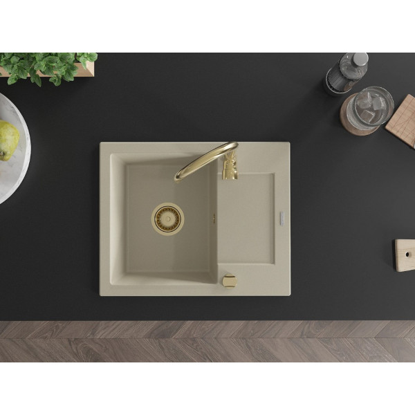 Гранітна кухонна мийка MEXEN ENZO BEIGE + сифон GOLD