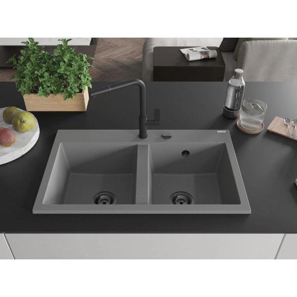 Гранітна кухонна мийка MEXEN HEKTOR GREY + сифон BLACK