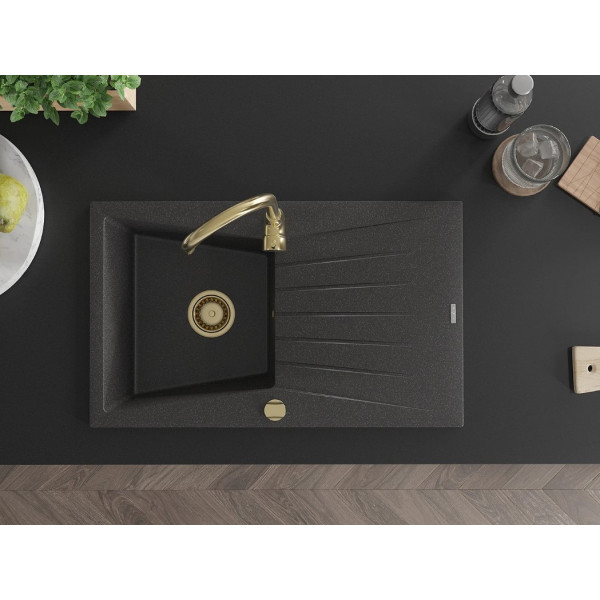 Гранітна кухонна мийка MEXEN CESAR BLACK GRANITE + сифон GOLD