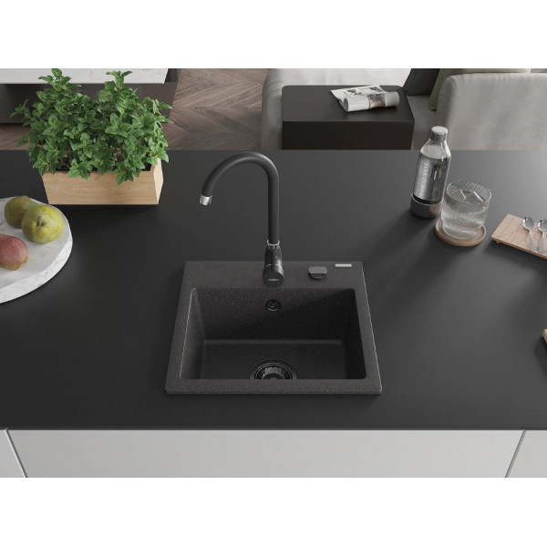 Гранітна кухонна мийка MEXEN MILO BLACK GRANITE + сифон BLACK
