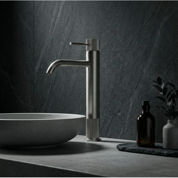 Смеситель для раковины REA LUNGO STRIPE NIKIEL BRUSHED высокий