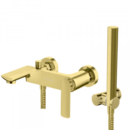 Змішувач для ванни та душу KOHLMAN EXPERIENCE BRUSHED GOLD настінний з виливом