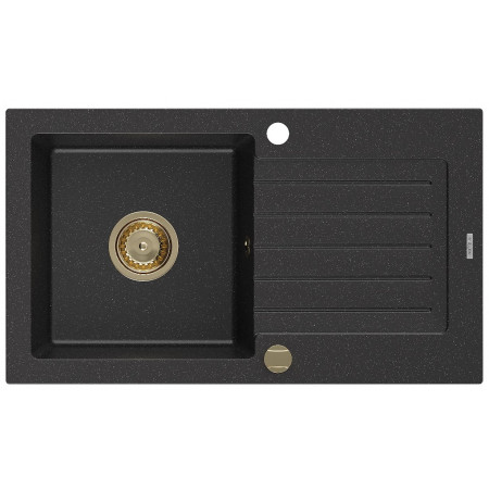 Гранітна кухонна мийка MEXEN PABLO BLACK SILVER + сифон GOLD