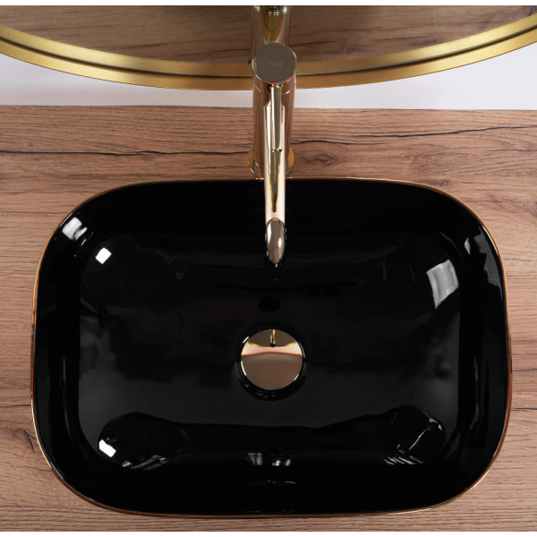 Умывальник (раковина) REA BELINDA BRUSHED GOLD BLACK накладной