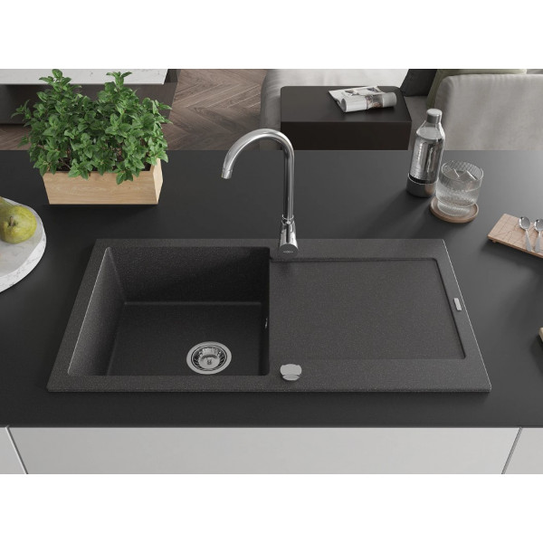 Гранітна кухонна мийка MEXEN LEO BLACK GRANITE + сифон CHROME