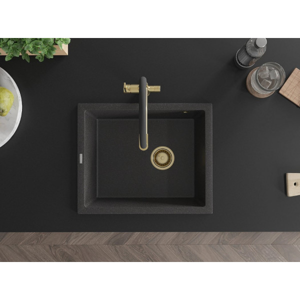 Гранітна кухонна мийка MEXEN PEDRO BLACK GRANITE + сифон GOLD