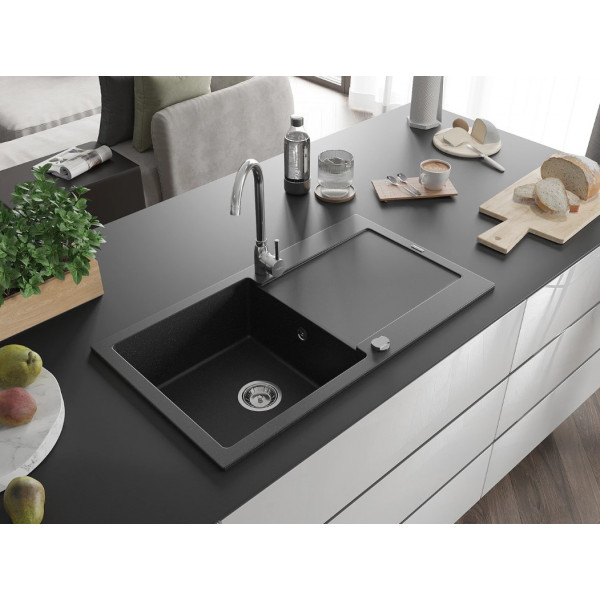 Гранітна кухонна мийка MEXEN LEO BLACK SILVER + сифон CHROME