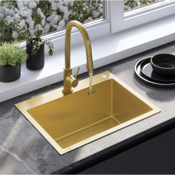 Стальная кухонная мойка REA LIAM BRUSHED GOLD