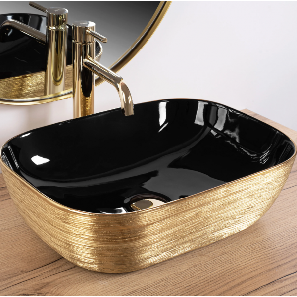 Умывальник (раковина) REA BELINDA BRUSHED GOLD BLACK накладной