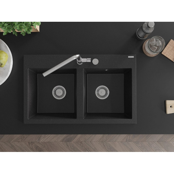 Гранітна кухонна мийка MEXEN HEKTOR BLACK SILVER + сифон CHROME