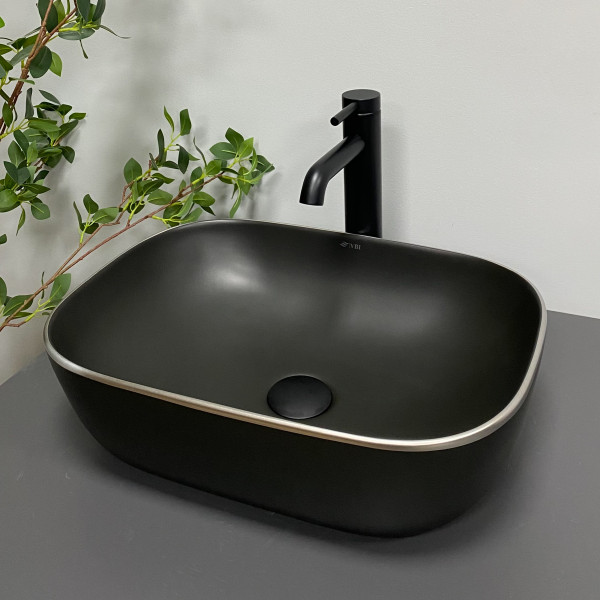 Умывальник (раковина) VBI RAVENNA BLACK MATT SILVER EDGE накладной